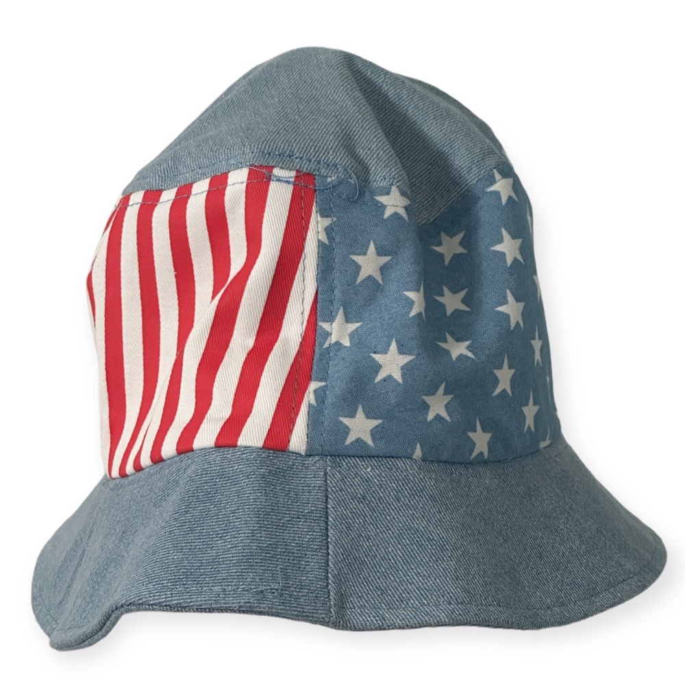 David and Young  Demin Novelty Print American Flag Unisex Bucket Hat NWT